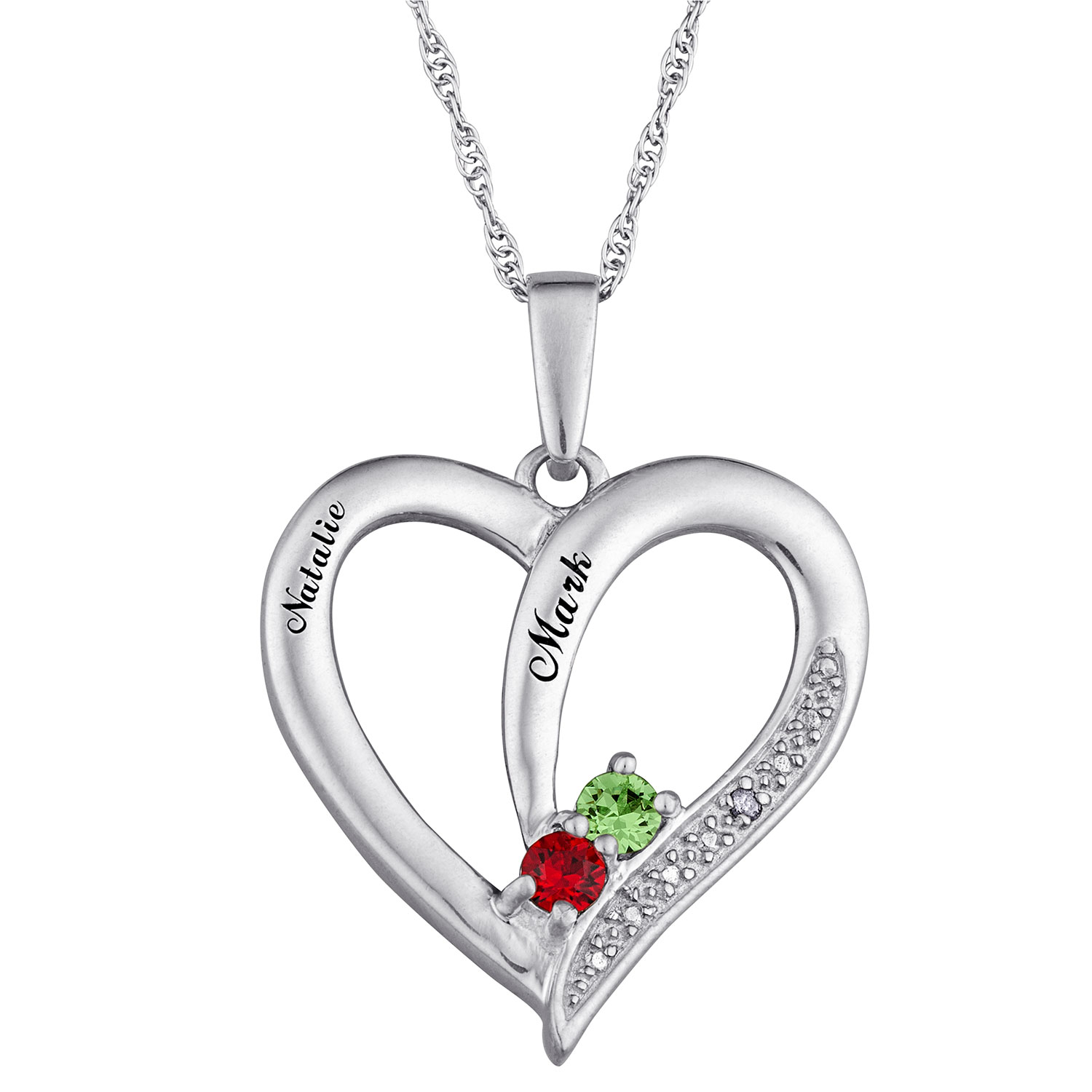 Sterling Silver Birthstone & Name Heart Necklace