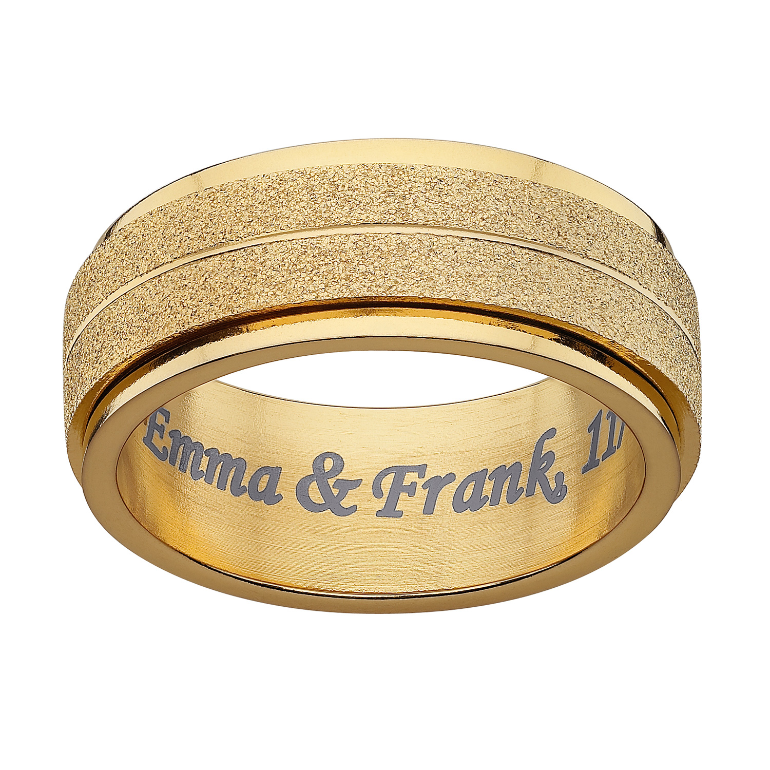 Gold Stainless Steel Engraved Frosted Spinner Band