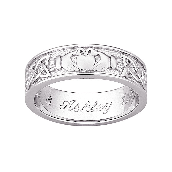 Sterling Silver Engraved Claddagh Wedding Band