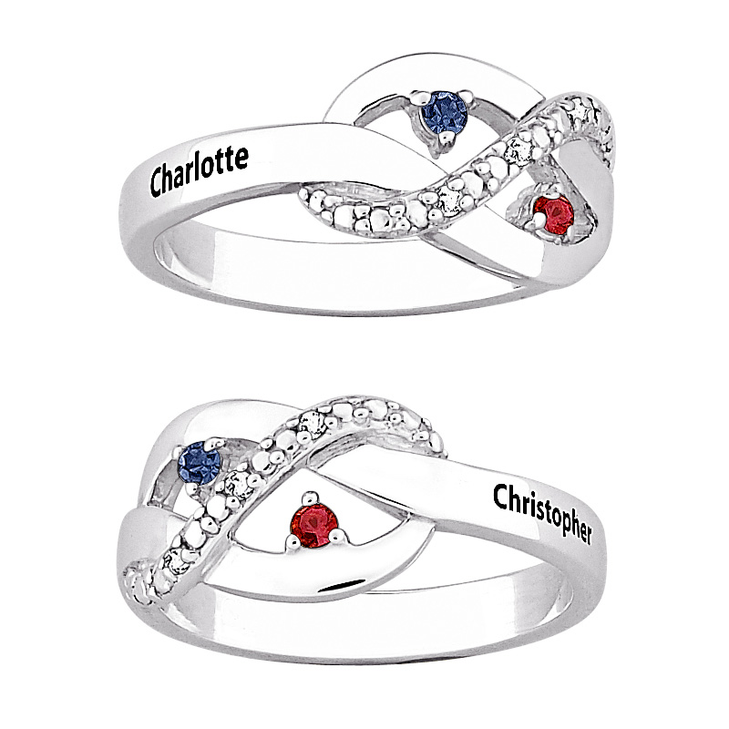 Sterling Silver Couples Name & Birthstone Infinity Ring