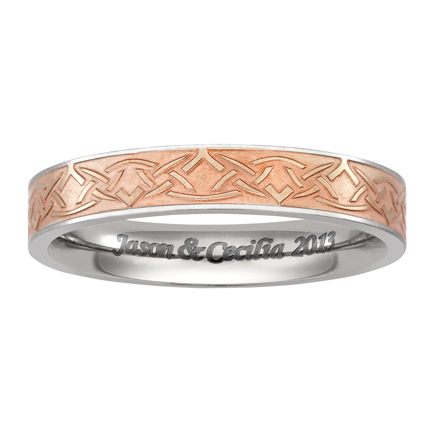 Women's Titanium and Rose Gold Celtic Knot Wedding Band