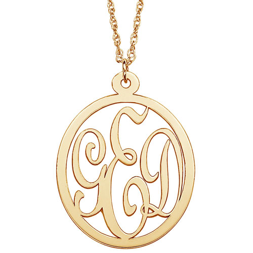 ELIZABETH EDMONDS Gold over Sterling Silver 3 Initial Oval Monogram Necklace
