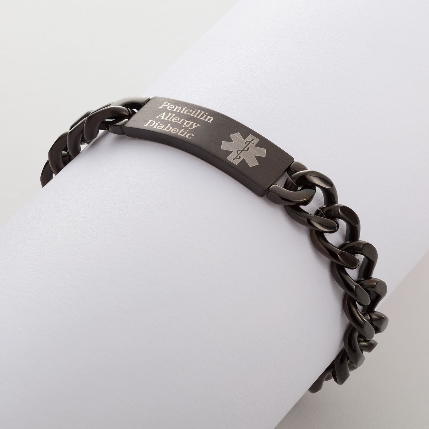 Black Stainless Steel Medical ID Engraved Bracelet