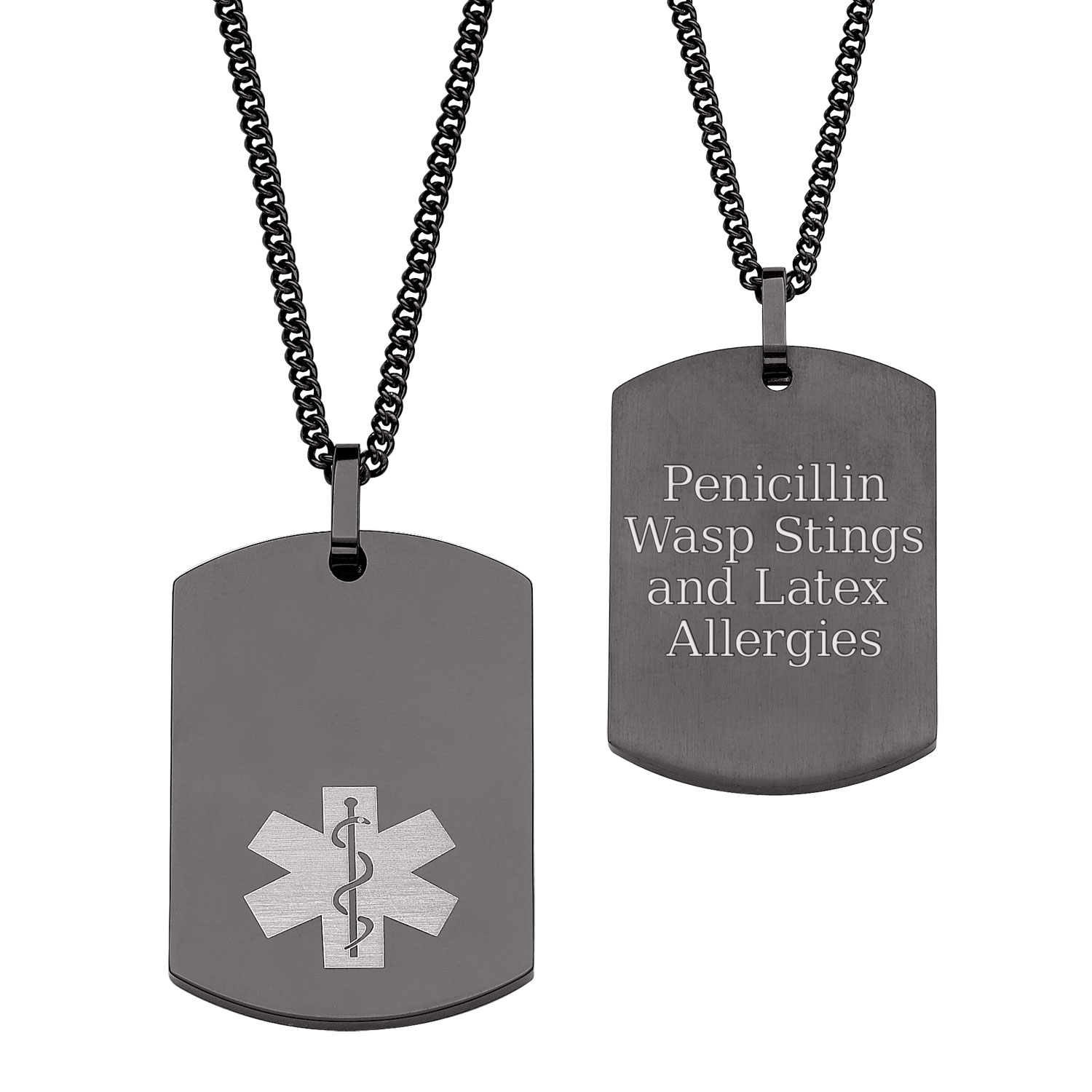Black Stainless Steel Engraved Medical ID Dog Tag