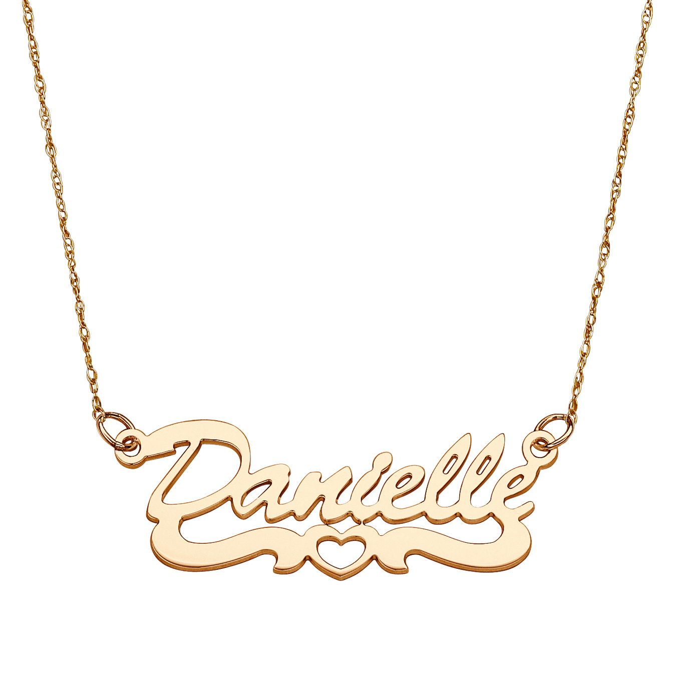 14K Gold over Sterling Script Name Necklace with Open Heart Tail