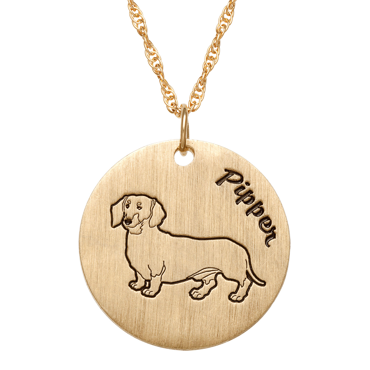 14K Gold over Sterling Engraved Name & Dog Breed Pendant