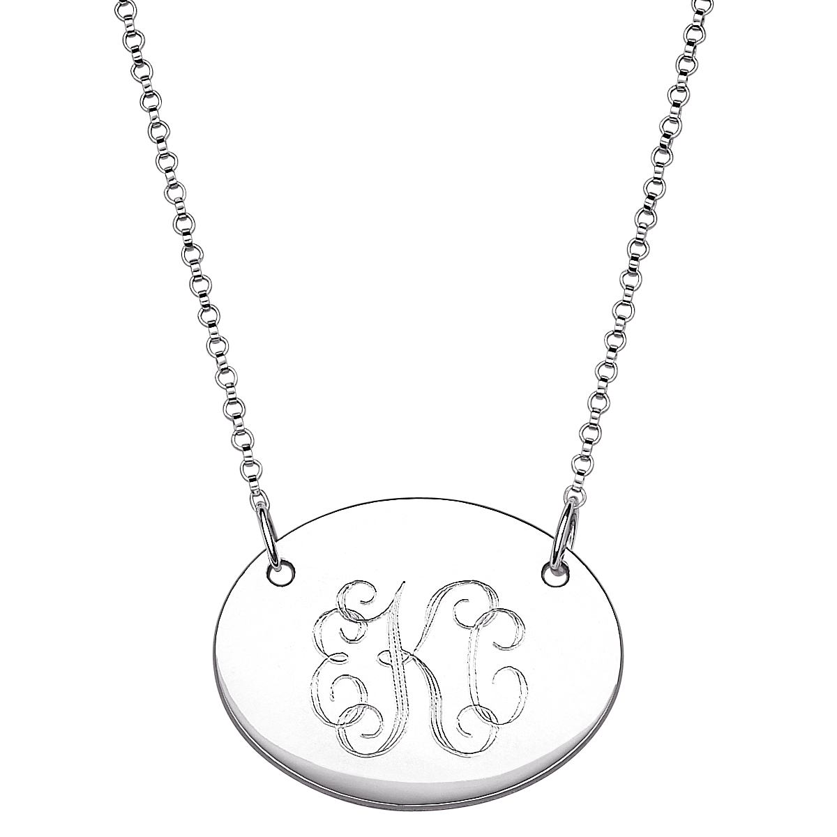 Sterling Silver Oval Tag Engraved Monogram Necklace