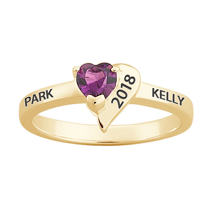 14K Gold over Sterling  Crystal Heart Class Ring