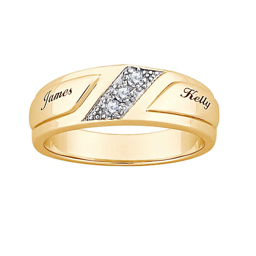 14K Gold over Sterling Wide CZ Wedding Name Band