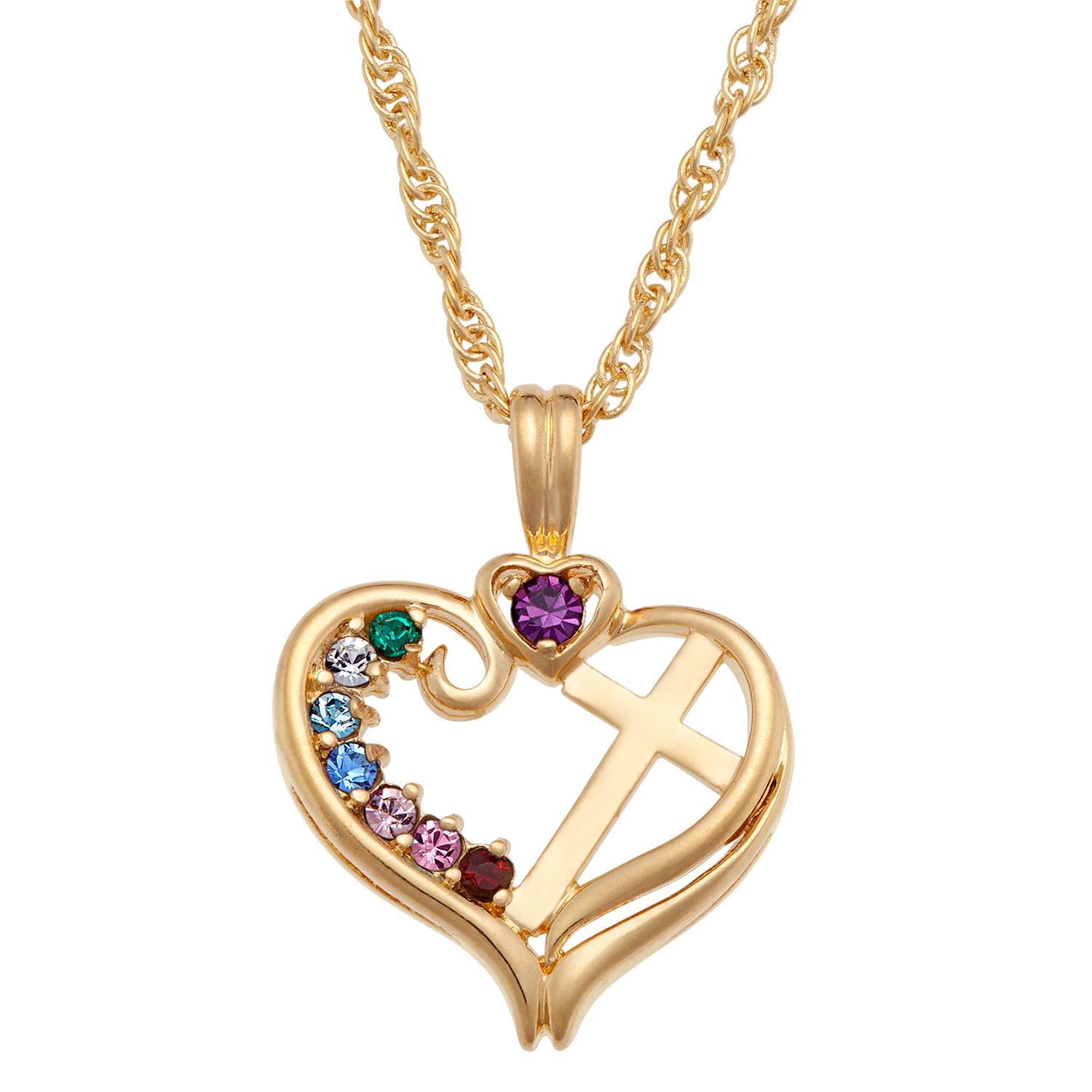 14K Gold over Sterling  Birthstone Heart Cross Necklace