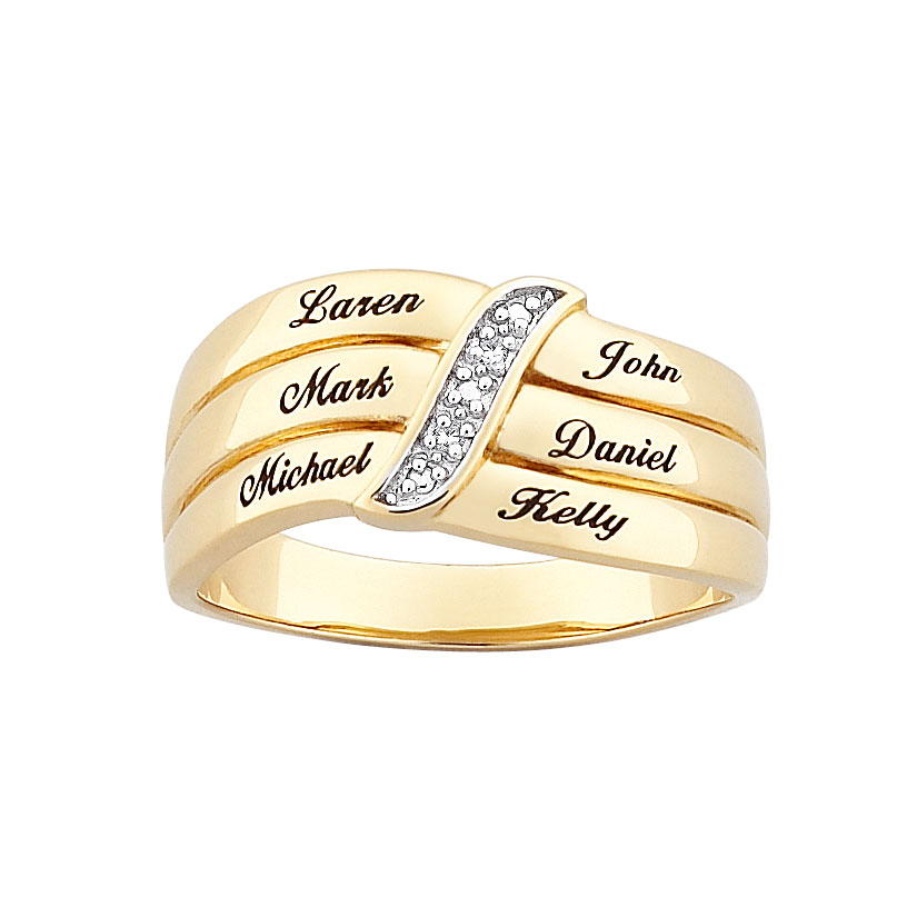 Engraved  Mothers Ring 14k Gold over sterling ring  diamond accents