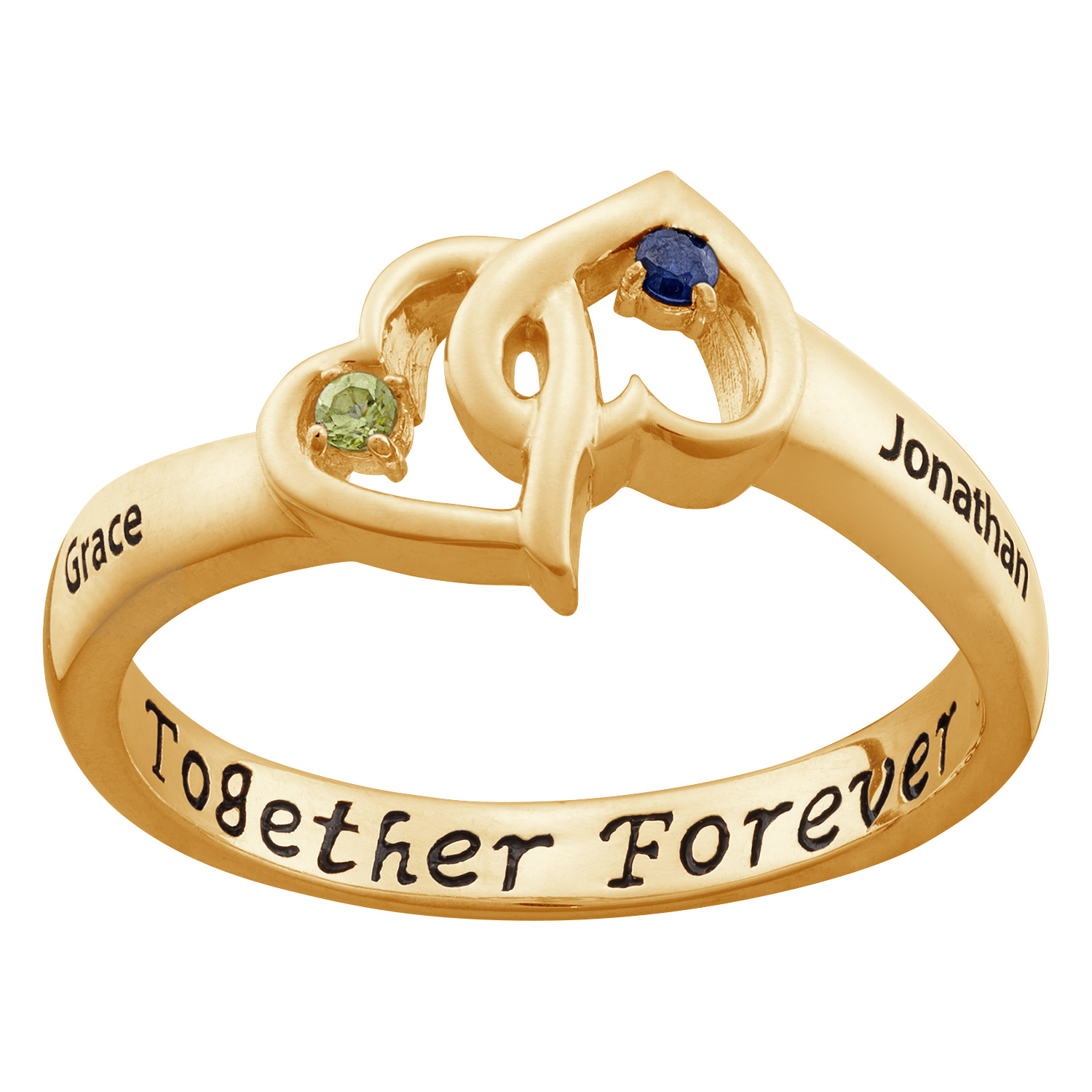 14K Gold over Sterling Entwined Hearts Birthstone & Name Ring