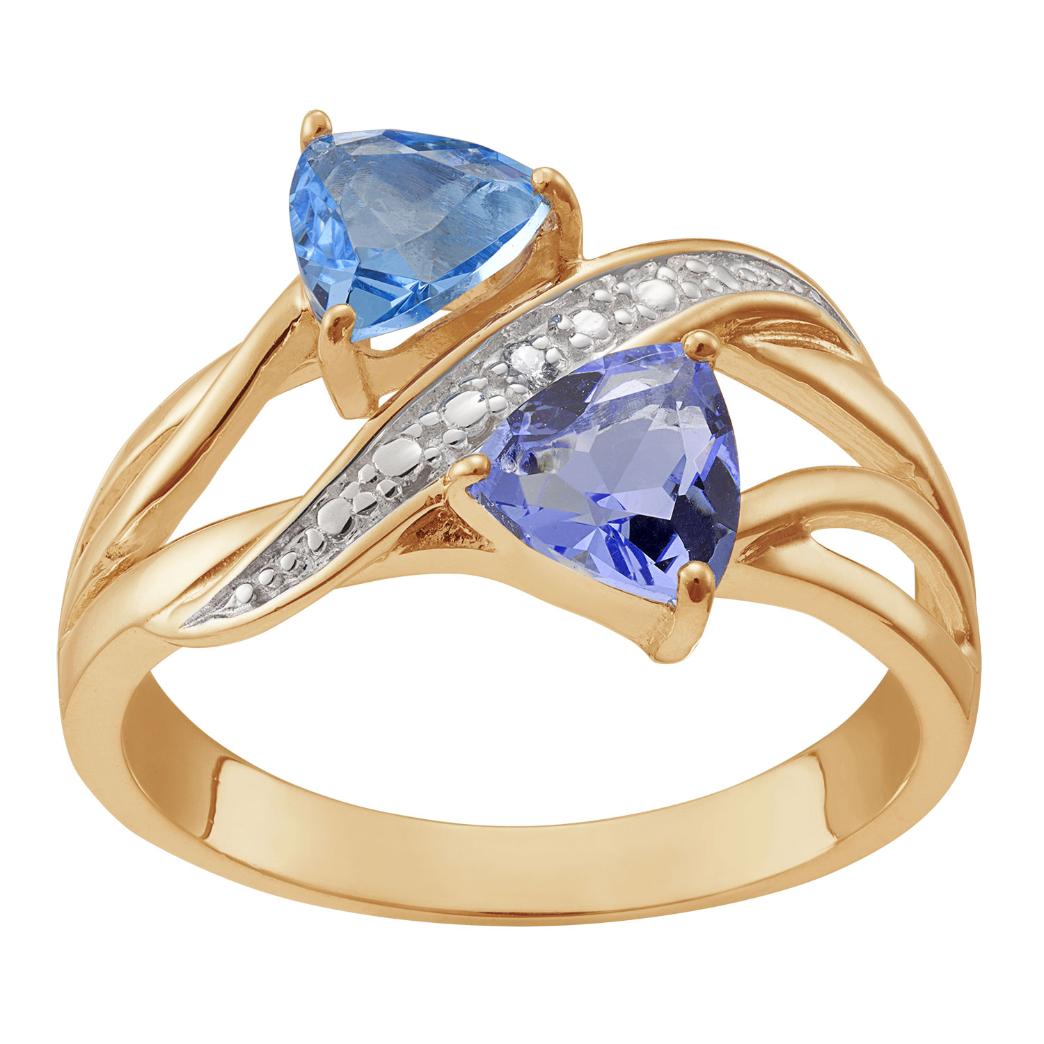 14K Gold over Sterling Couple's Trillion-cut Birthstone Ring with Diamond Accent