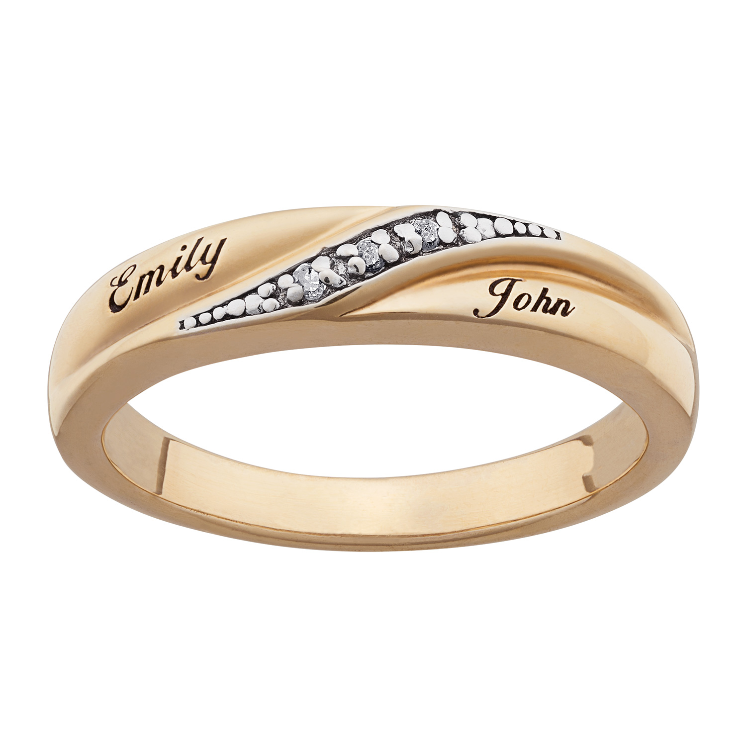 Ladies 18K Gold over Sterling Diamond Accent Name Wedding Band