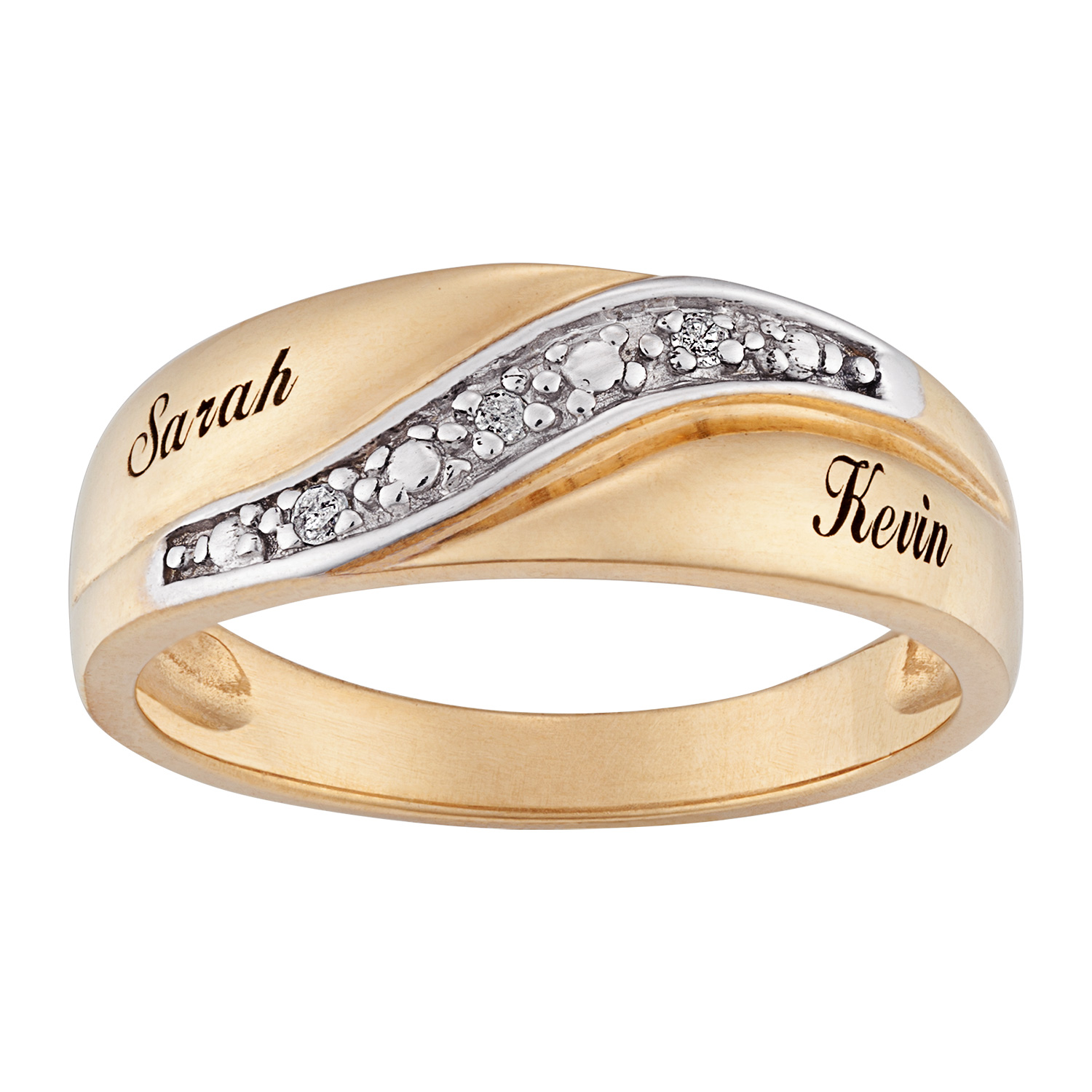 18K Gold Over Sterling Men's Diamond Accent Name Wedding Band 
