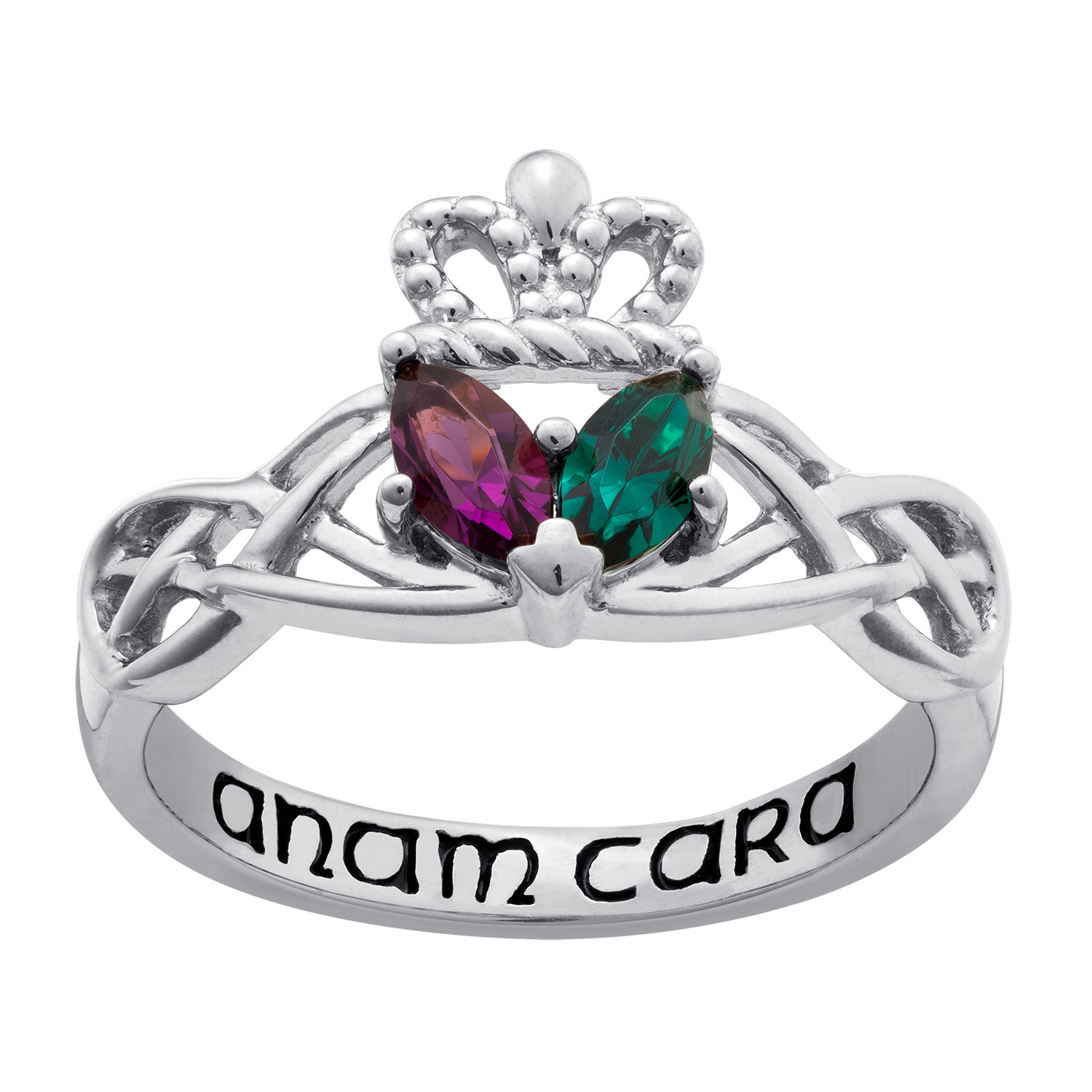 Silver Plated Marquise Birthstone Claddagh Celtic Knot Ring