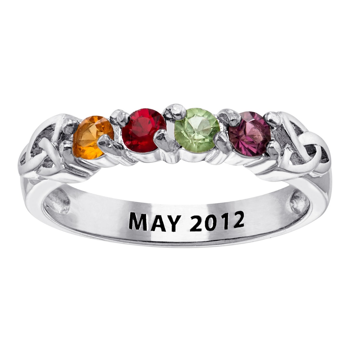 Sterling Silver Mother's 4 Birthstone Celtic Ring
