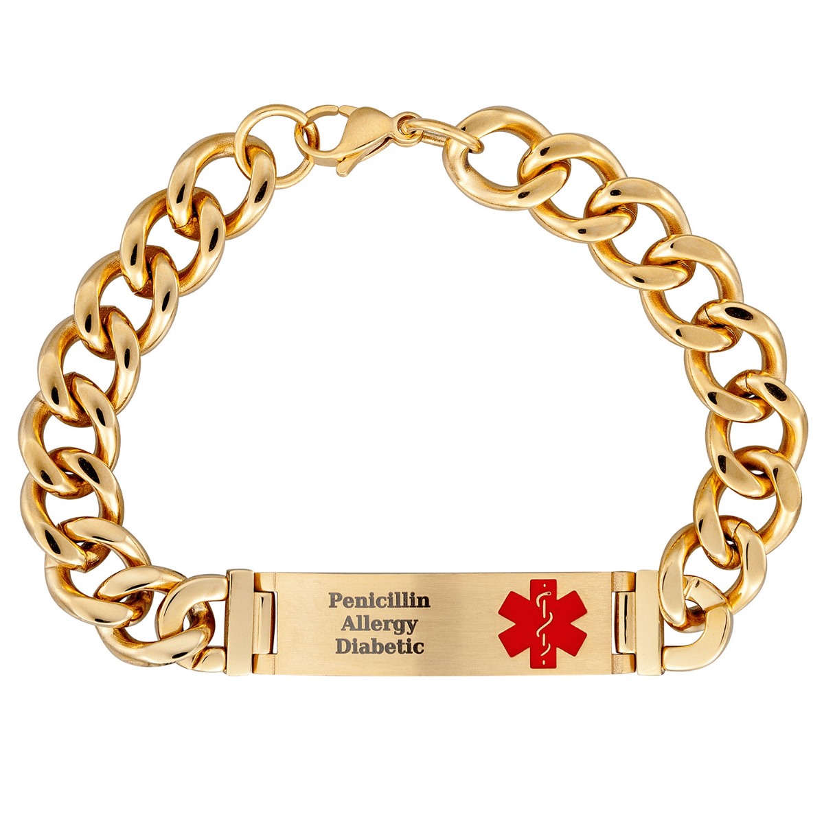Men's Gold Stainless Steel Medical ID Engraved Bracelet