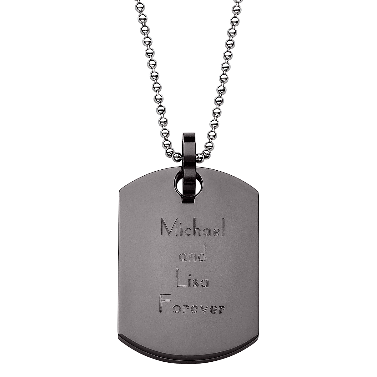 Black Stainless Steel Engraved Dog Tag Necklace