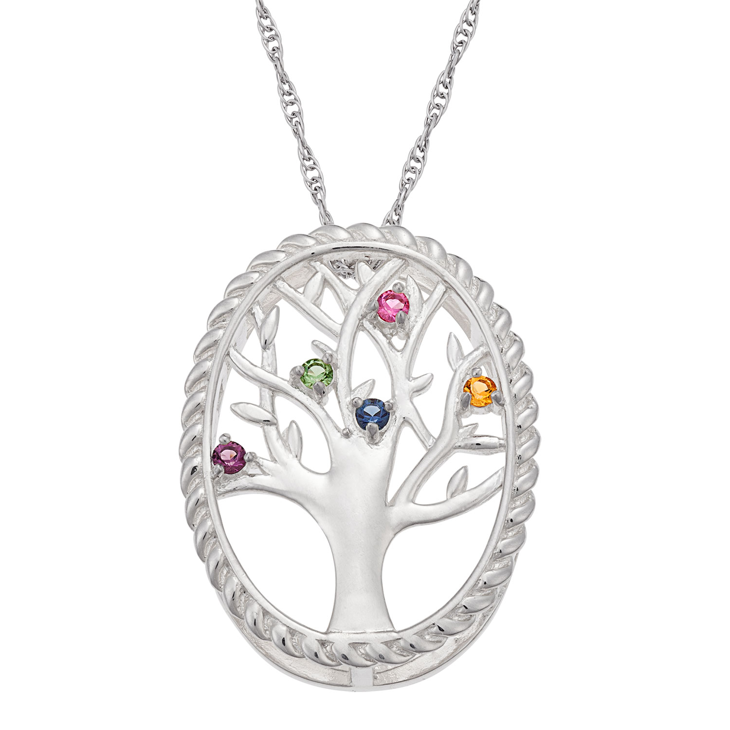 Sterling Silver Birthstone Family Tree Necklace