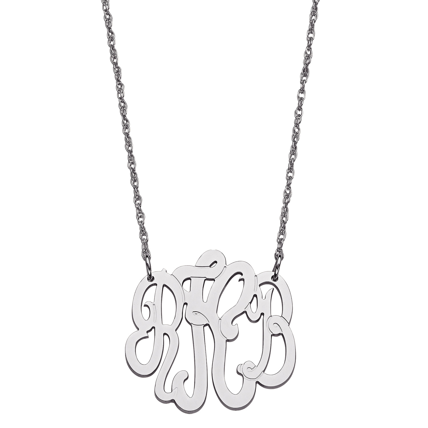  Sterling Silver 3 Initial Monogram Necklace - Small 18"
