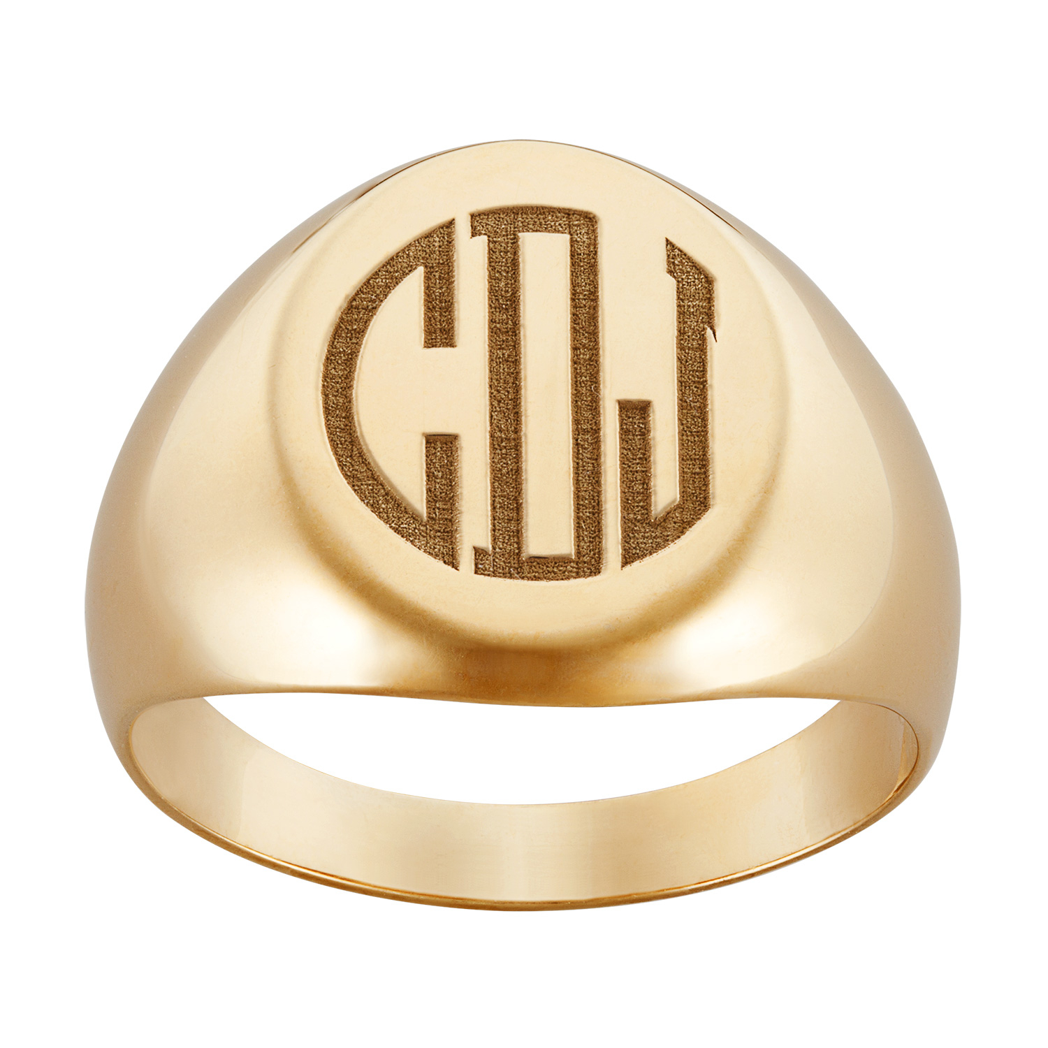 14K Gold over Sterling Men's Engraved Monogram Oval Ring