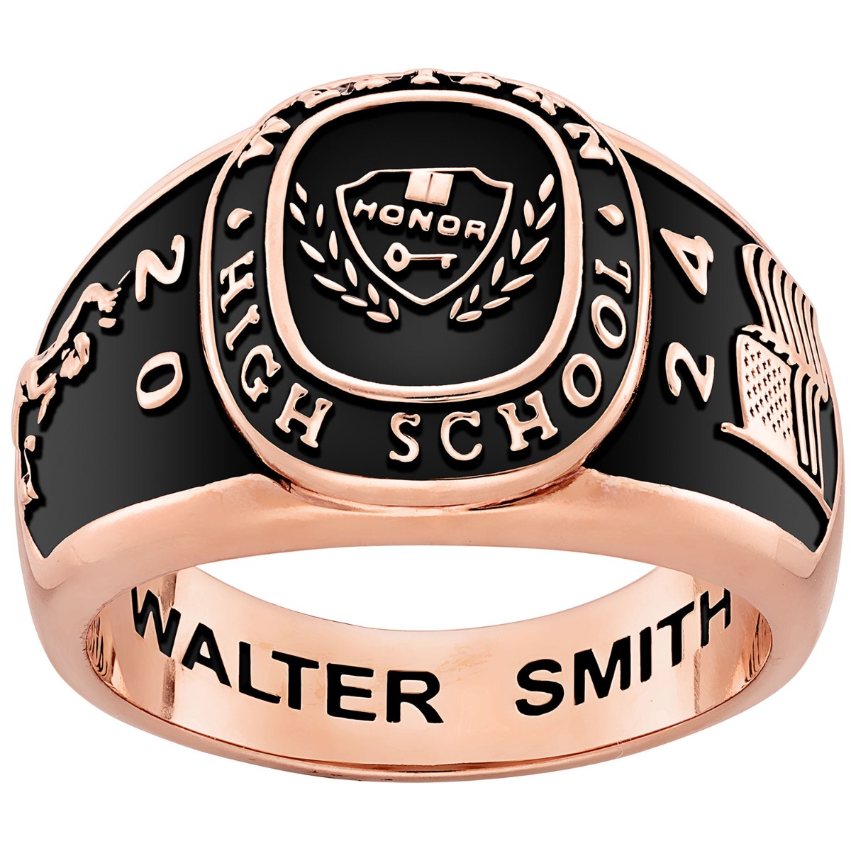 Men's 14K Rose Gold over Sterling Multiple Graphics Traditional Class Ring