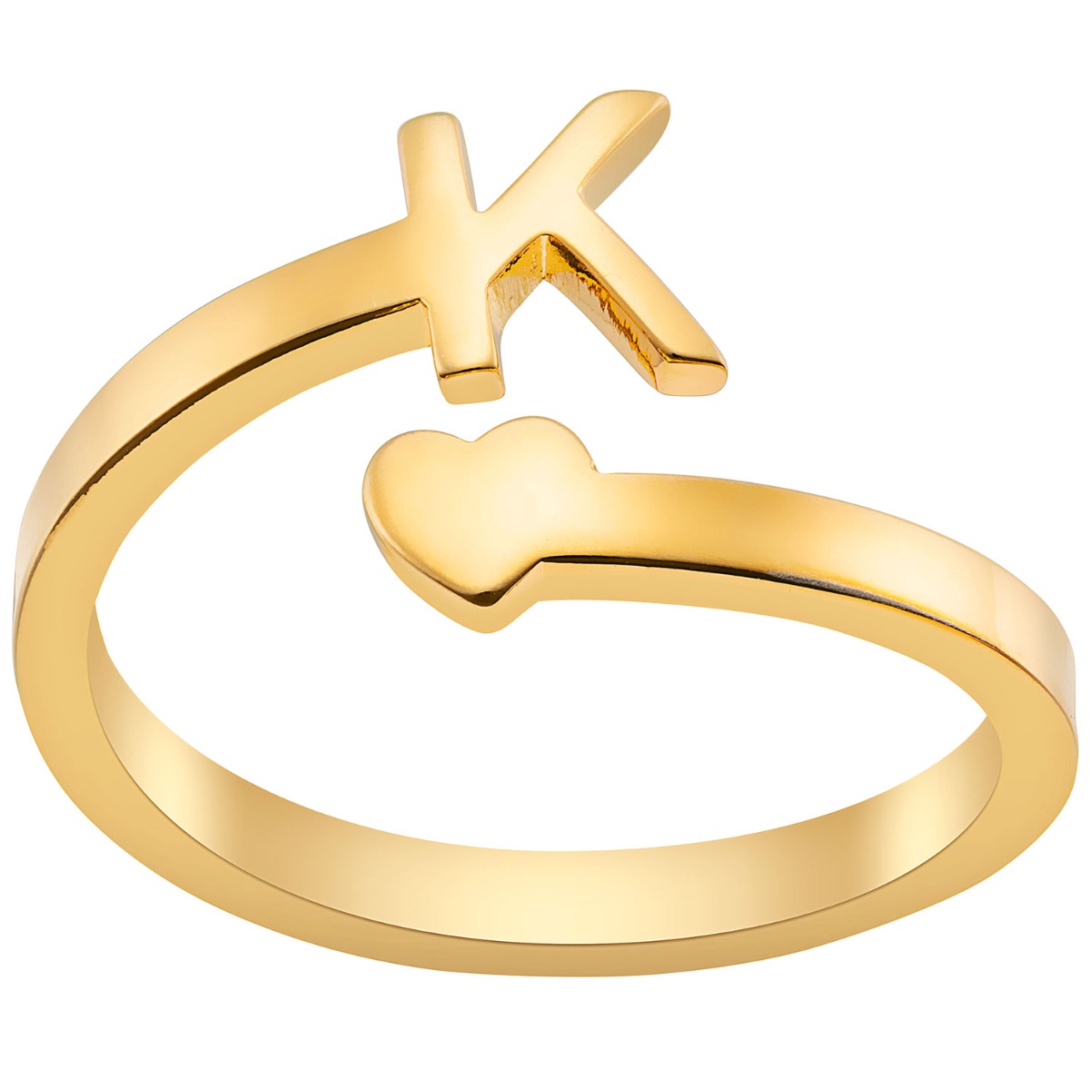 14K Gold Plated Initial and Heart Bypass Ring 
