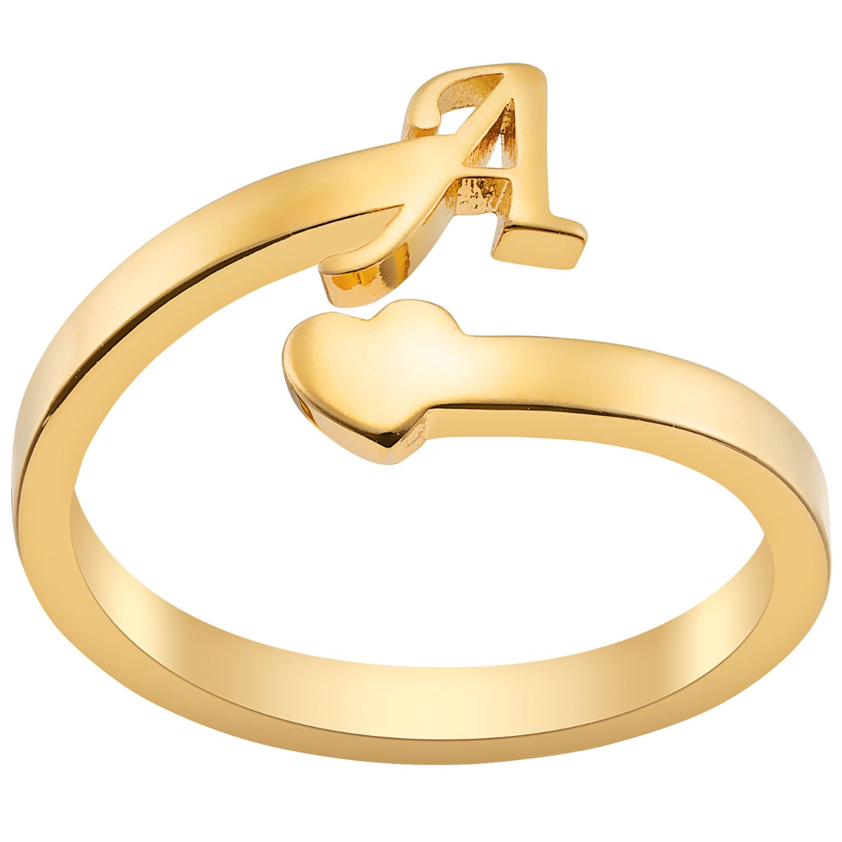 14K Gold Plated Script Initial and Heart Bypass Ring
