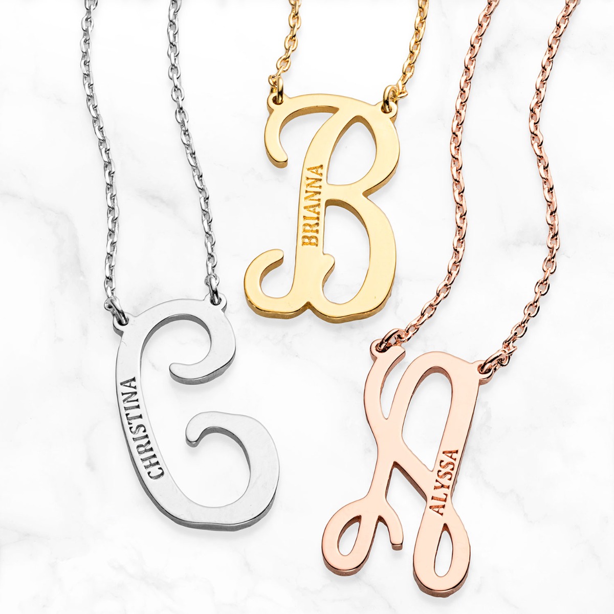 Initial with engraved name necklace