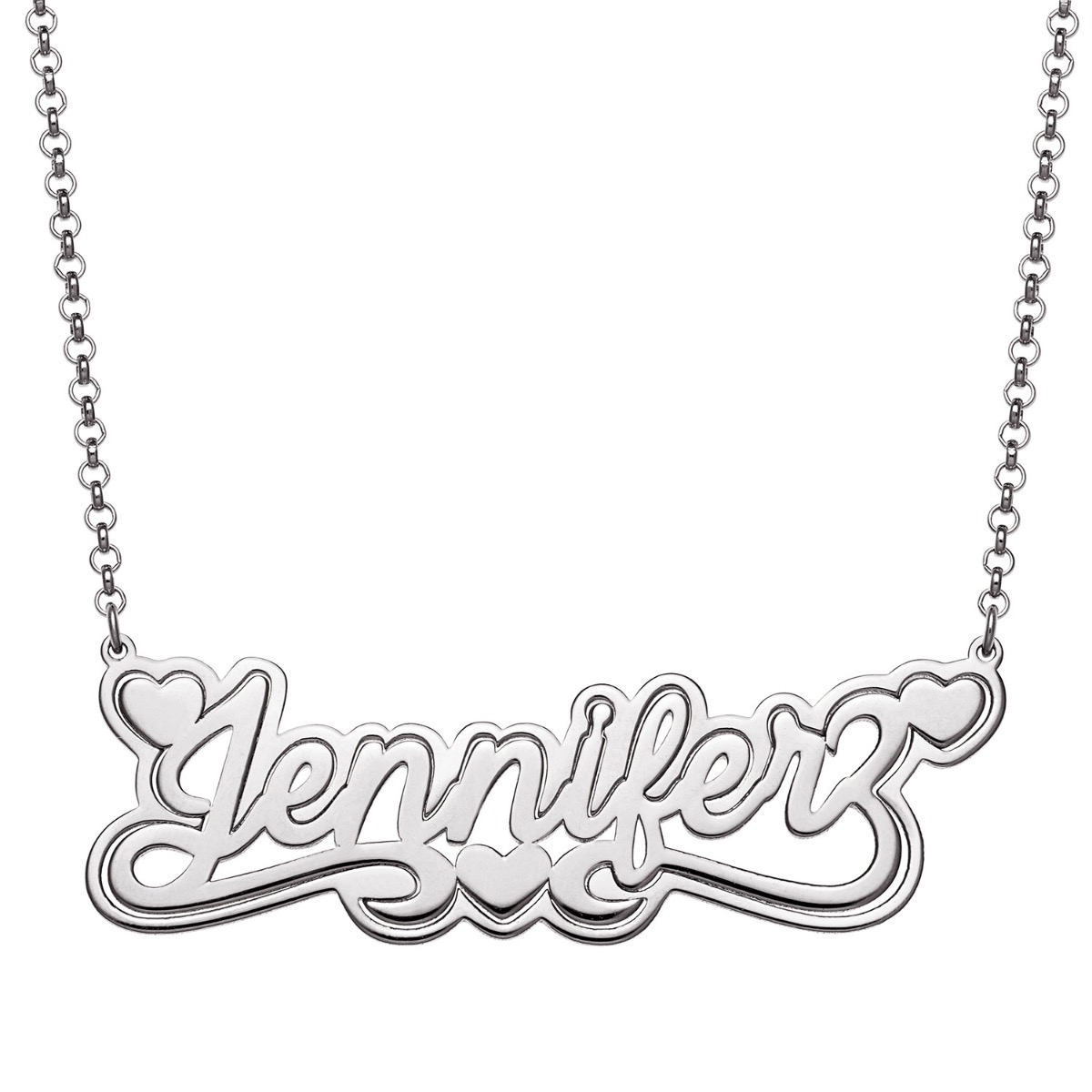 Silver Plated Name with Outline Necklace with Heart Swirl