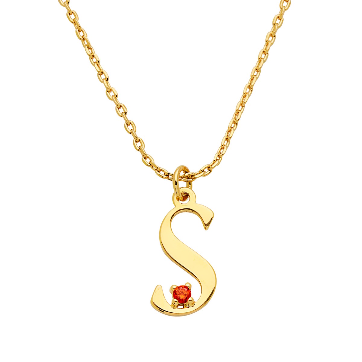 Fancy Script Initial with Birthstone Accent Necklace
