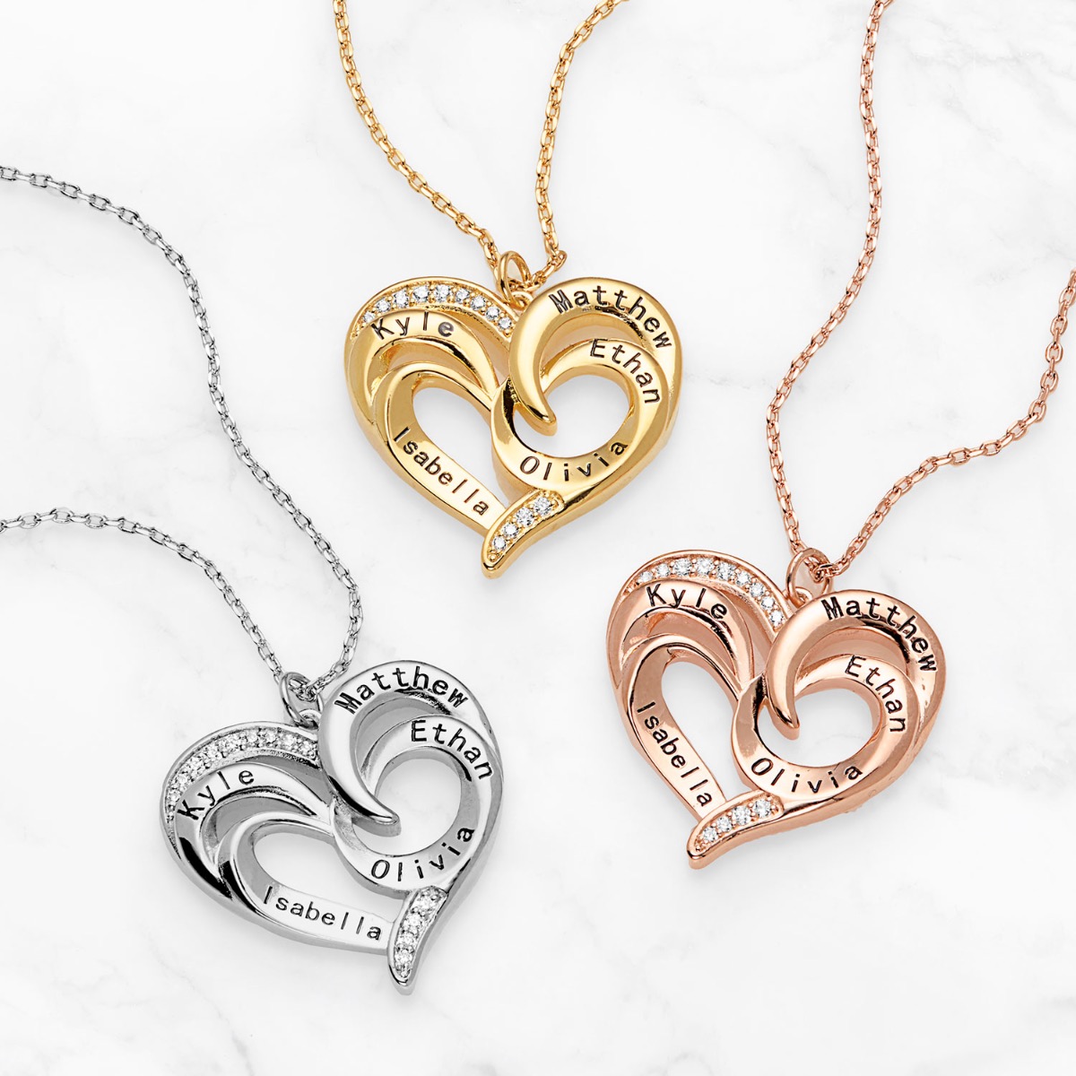 Engraved Swirl Heart with CZ Necklace