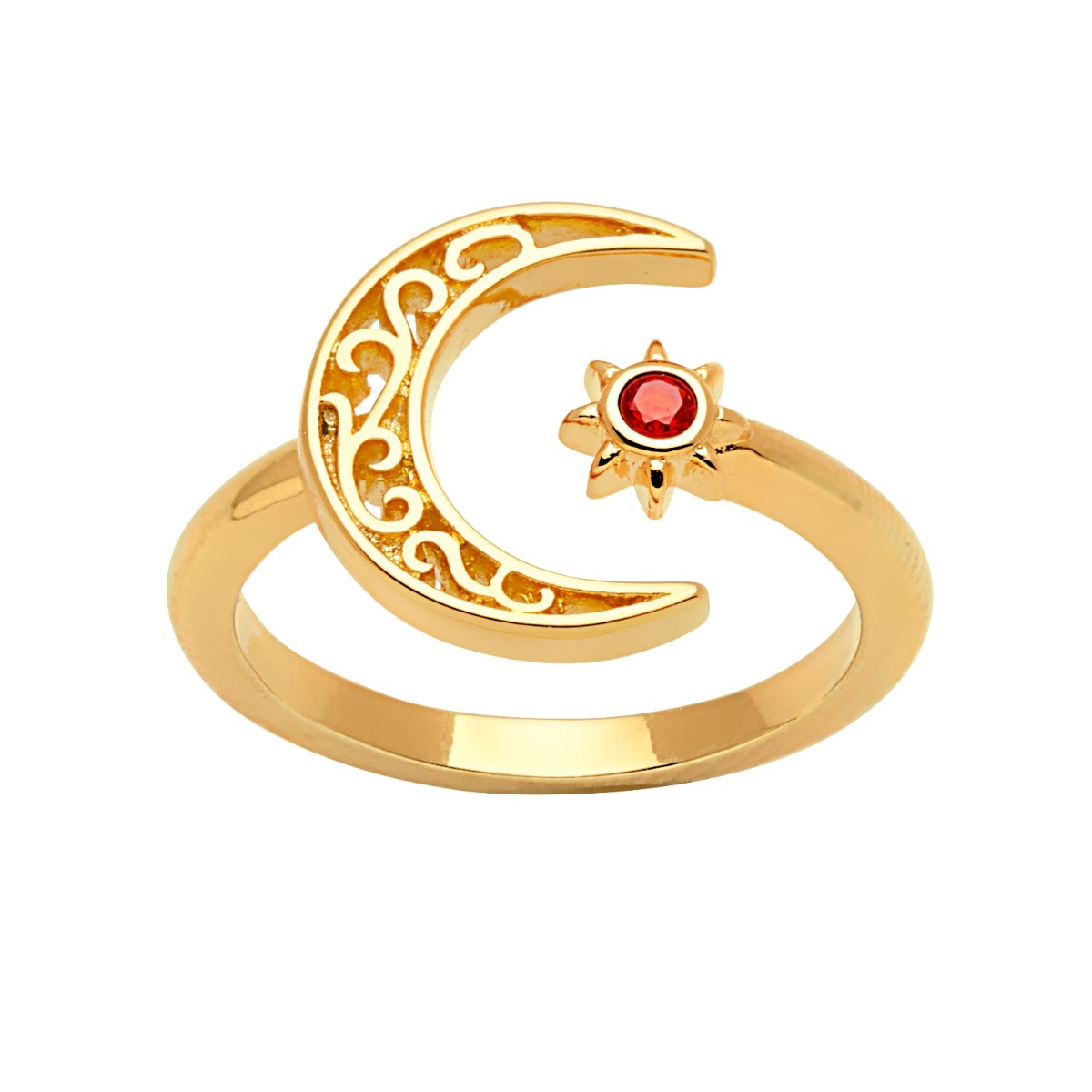 14K Gold Plated Crescent Moon and Star Open Ring