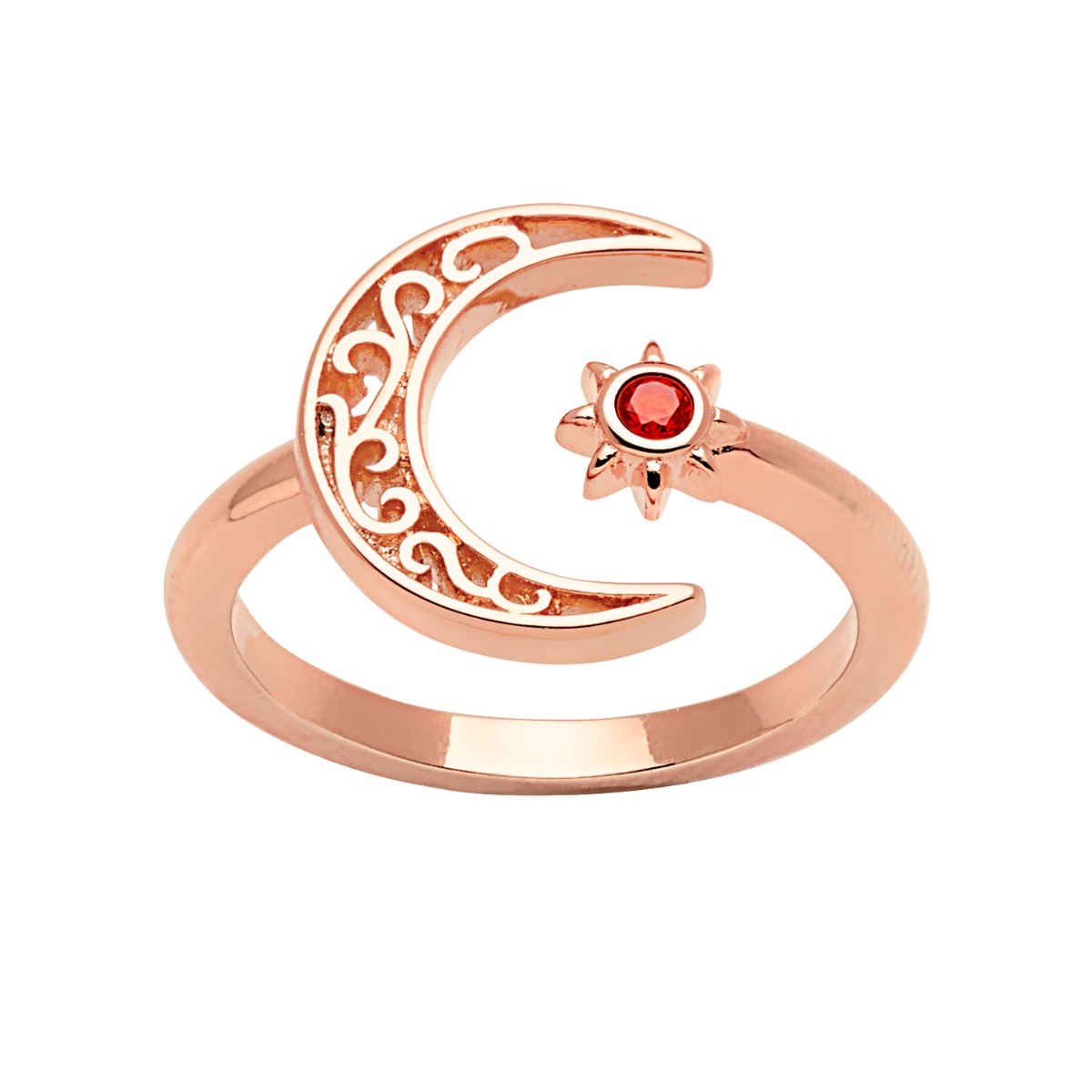 14K Rose Gold Plated Crescent Moon and Star Open Ring