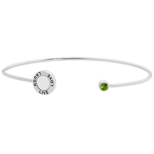 Silver Plated Mother of Pearl and Birthstone 'Live, Love, Laugh' Engraved Flexible Bracelet