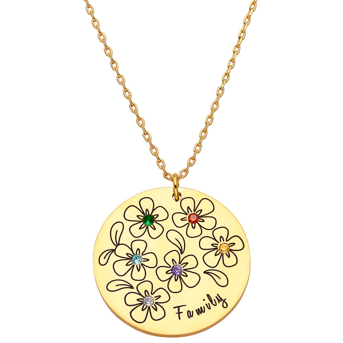 14K Gold Plated Bouquet of Flowers Birthstone and Name Necklace 