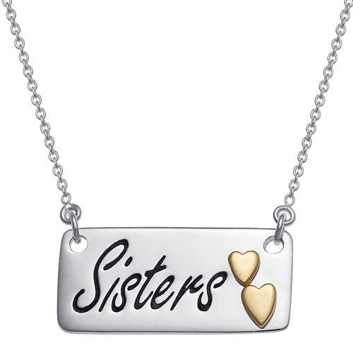 Sterling Silver Sisters with 14K Gold Plated Hearts Necklace