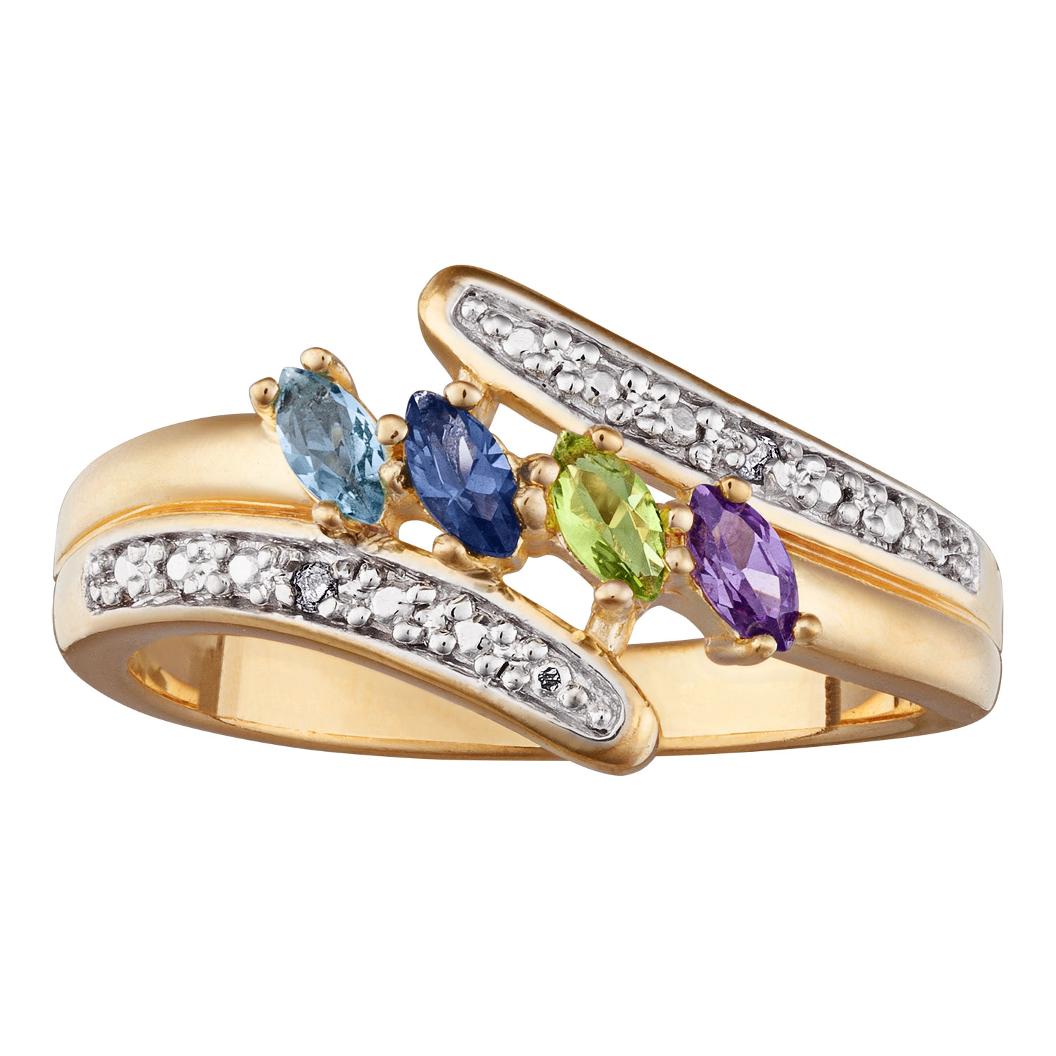 10K Yellow Gold Mother's Marquise Birthstone Ring