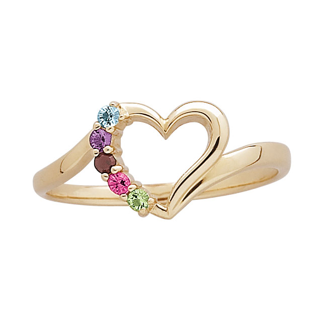 10K Yellow Gold Mother's Heart Petite Birthstone Ring