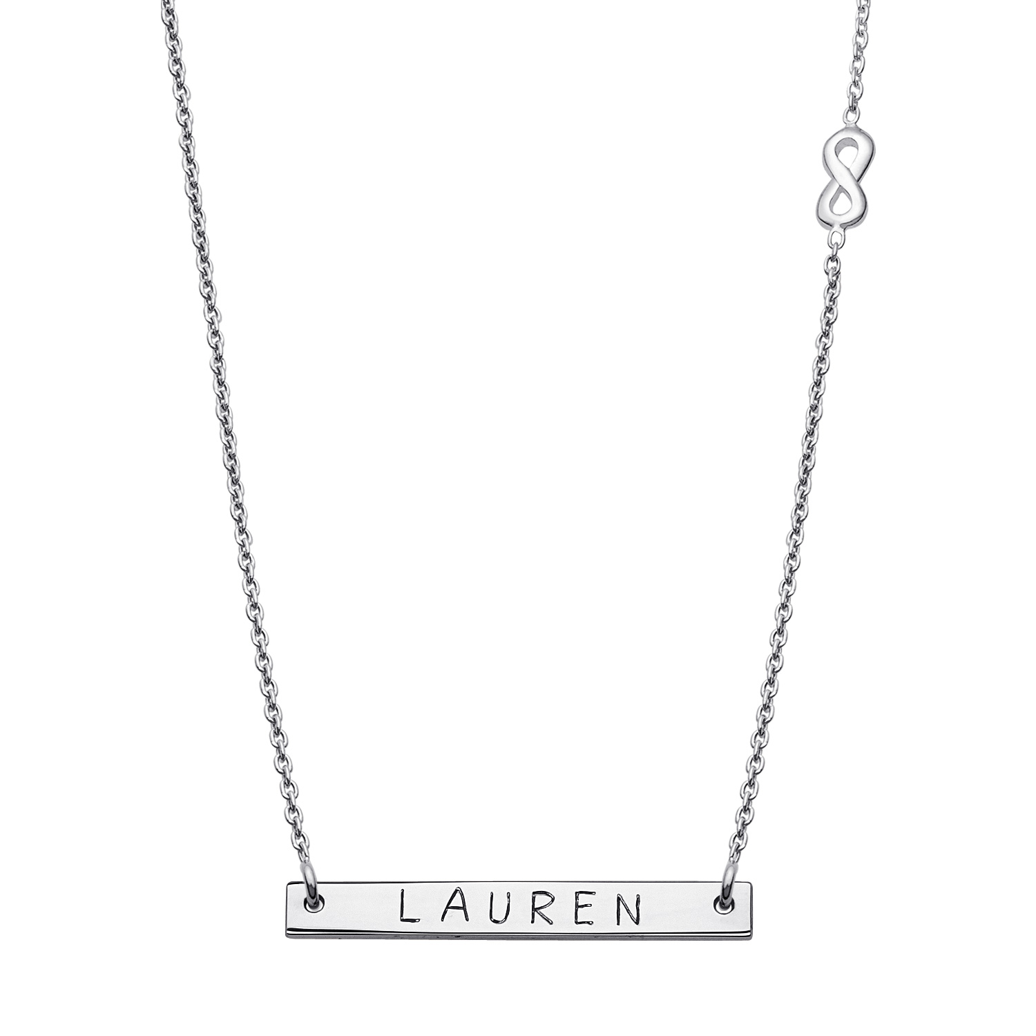 Sterling Silver Mini Bar Name with Infinity Necklace