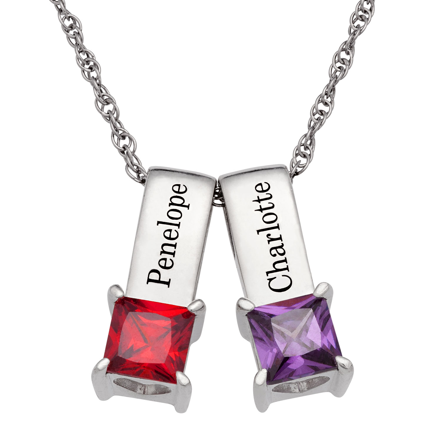 Sterling Silver Personalized Name and Birthstone 2 Piece Pendant Set