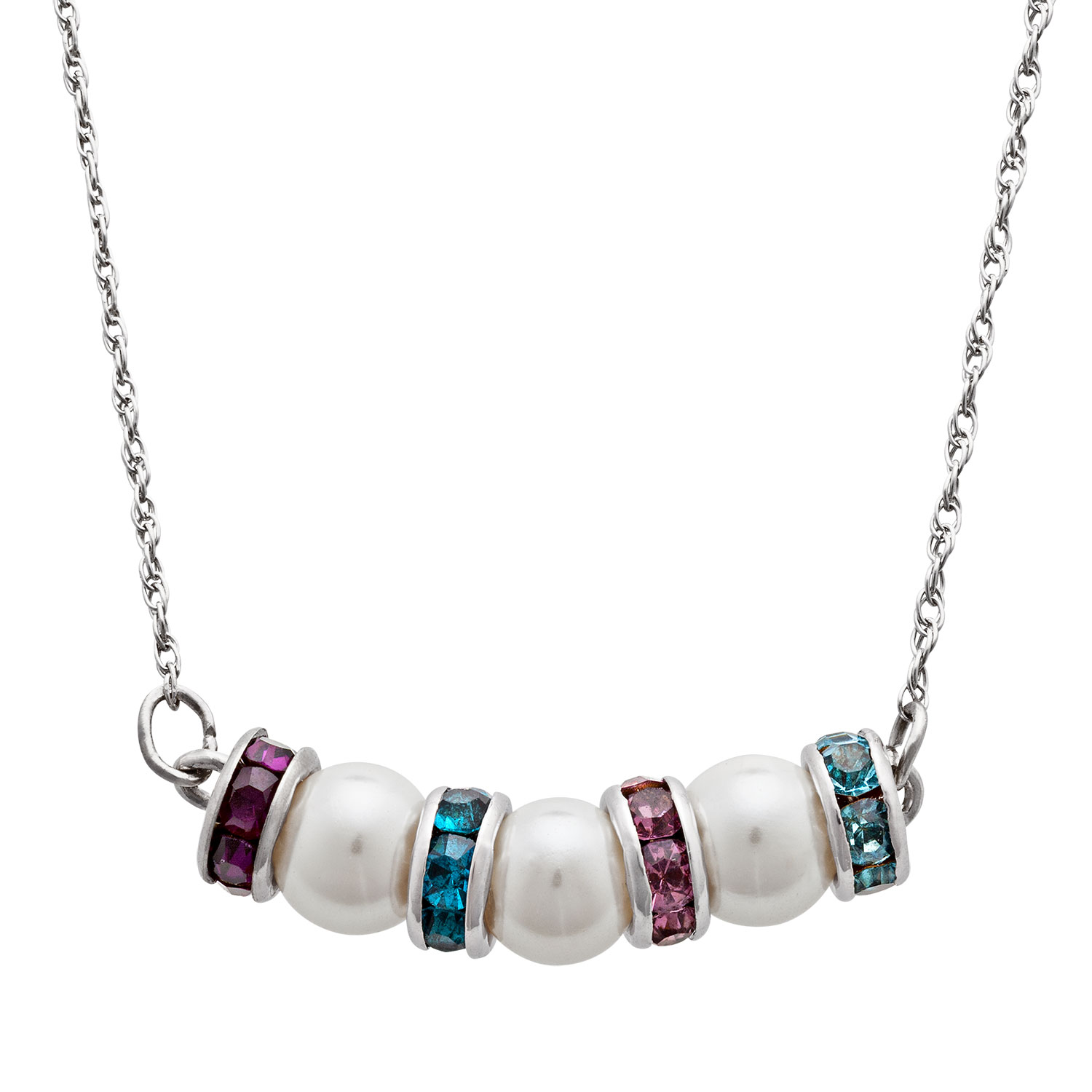 Family Birthstone Crystals and White Shell Pearl Necklace