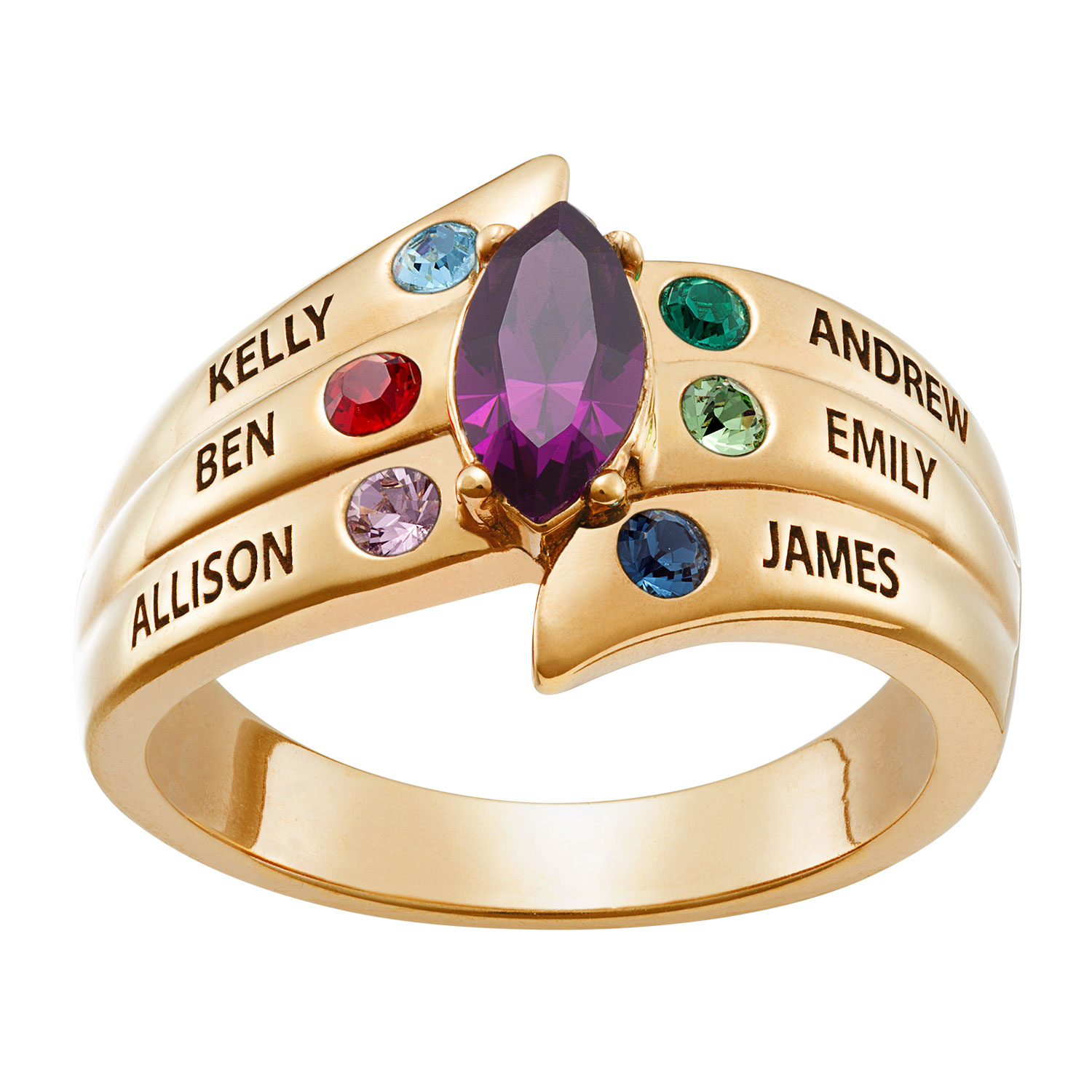 10K Yellow Gold Mother's Birthstone Family Name Ring