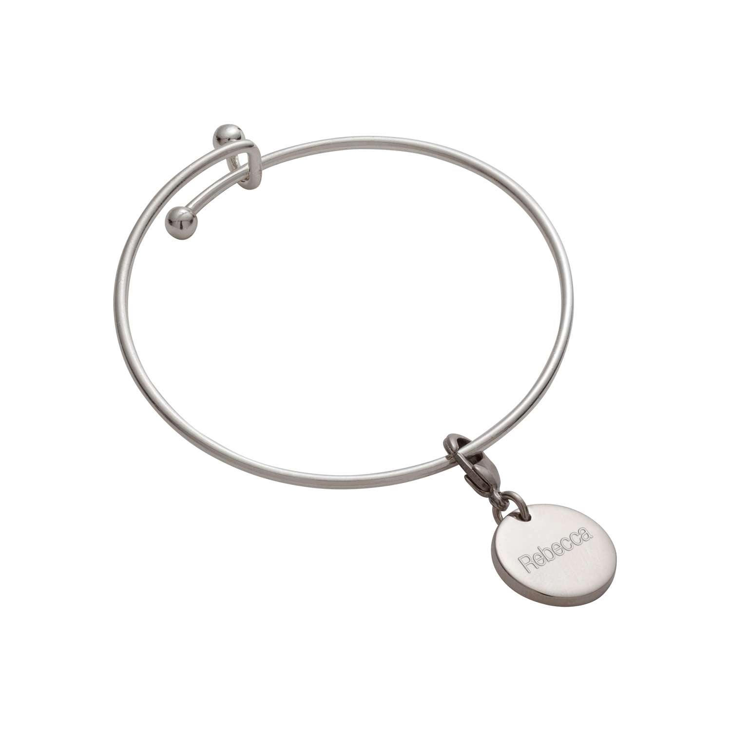 Silver Plated Engraved Round Charm with Expandable Bracelet - Kid's