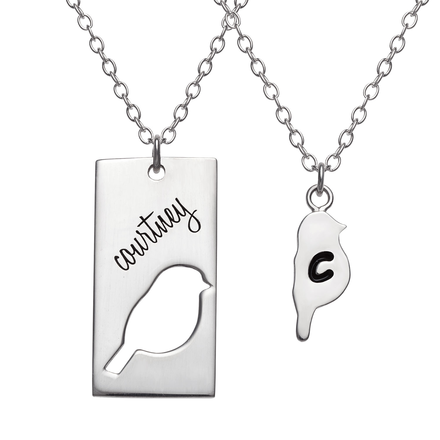 Sterling Silver Engraved Bird Cutout 2-pc Necklace Set