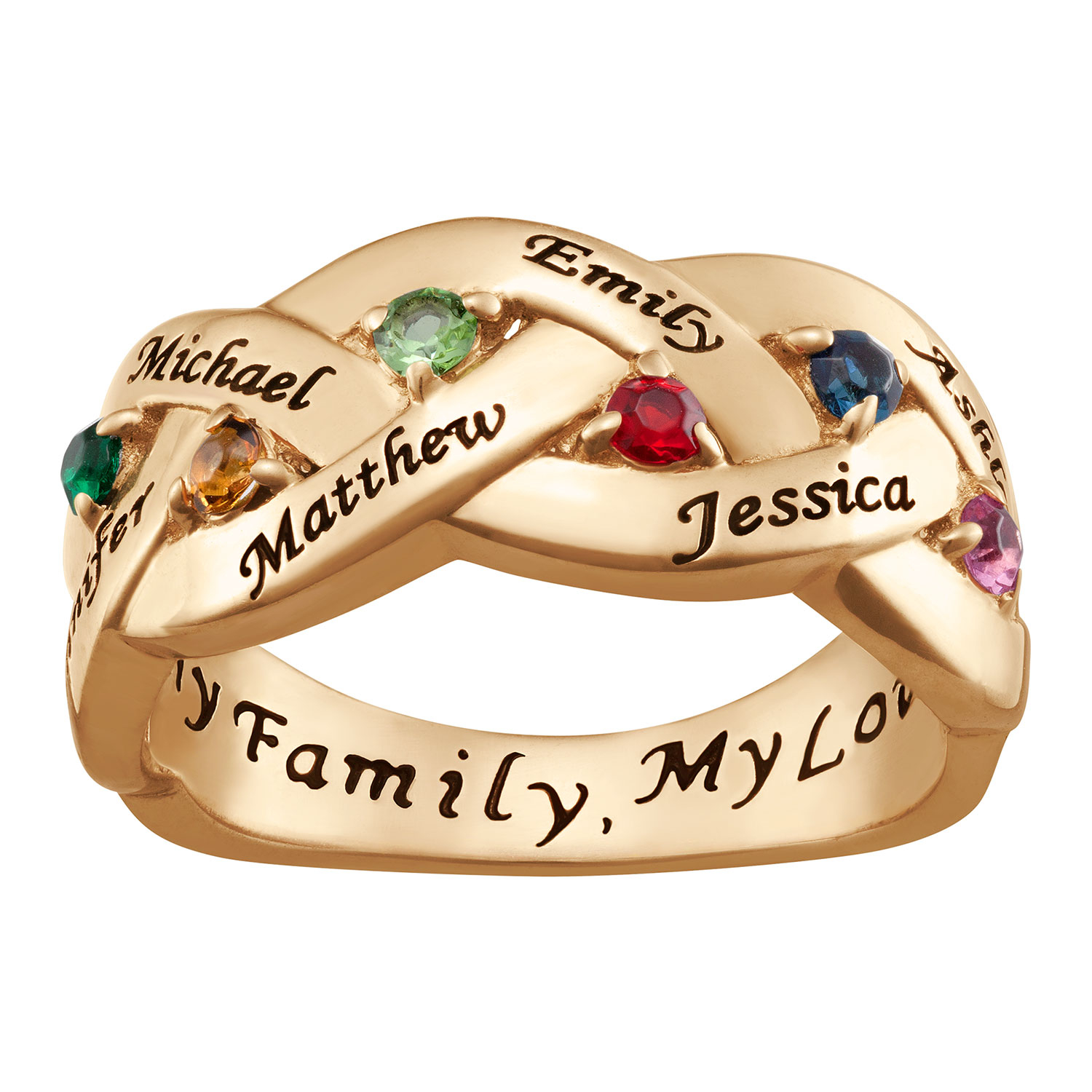 14K Gold over Sterling Family Name & Birthstone Ring