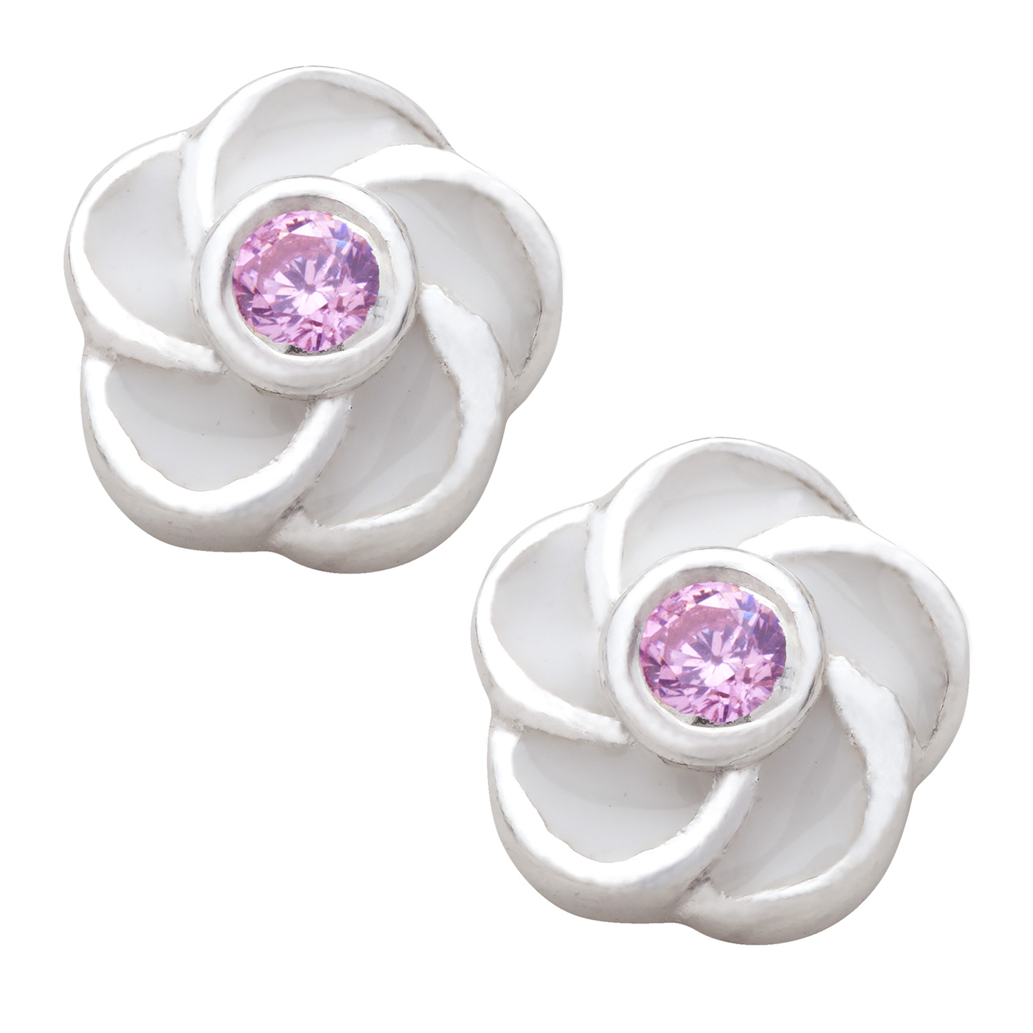 Sterling Silver White Flower Birthstone Earrings