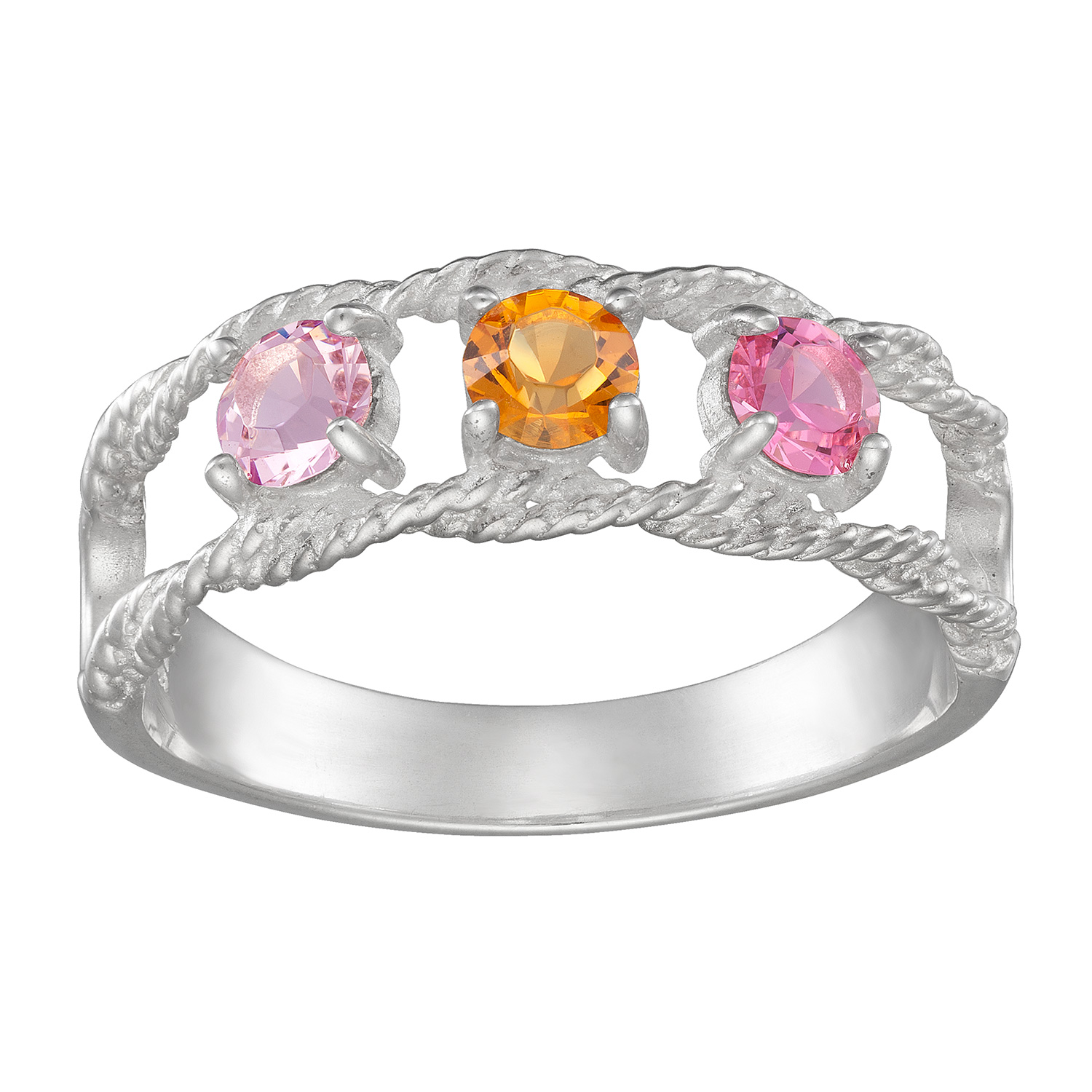 Sterling Silver Family Rope Birthstone Ring - 3 Stones