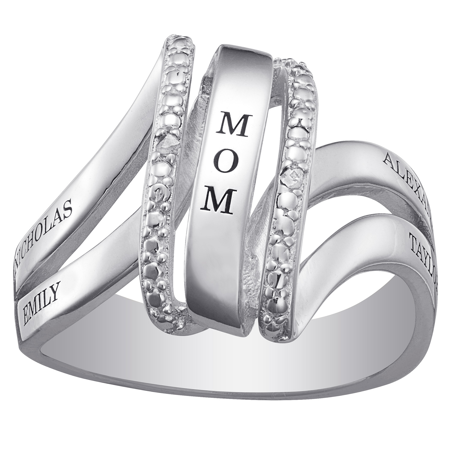 Sterling Silver Family Name Swirl Diamond Accent Ring